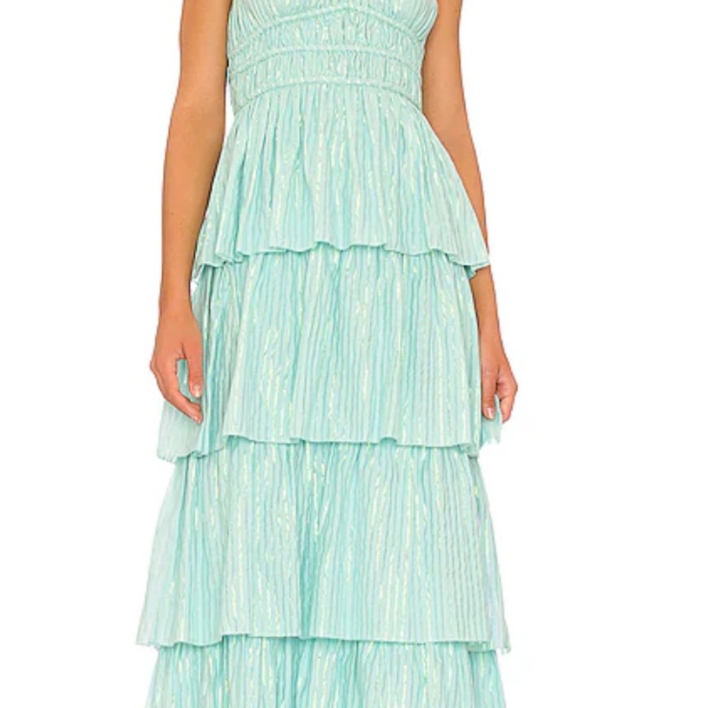 SAYLOR Green Strapless Tiered Sundress